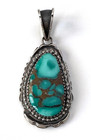 Southwestern Style Sterling Silver & Green Turquoise PENDANT Signed;A853 — photo 1
