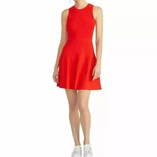 RACHEL ROY Women's (S) Flame Red Liliana Mixed-knit Sweater Fit Flare Dress