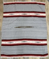 Vintage Hand Loomed Mexican Southwest Wool Saltillo Serape Fringed Blanket 69x55