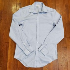 Calvin Klein Shirt Mens 15 34/35 Blue Check Infinite Non Iron Slim Stretch Dress