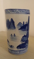 Pot à pinceaux chinois bitong vintage bleu blanc