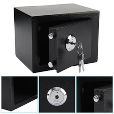 SAFE SECURITY SOLID STEEL FIREPROOF HOME OFFICE MONEY CASH VALUABLES BOX BLACK