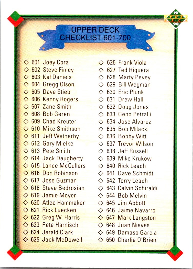 1990 Upper Deck - Checklist: 601-700 #700a - Near Mint or Better
