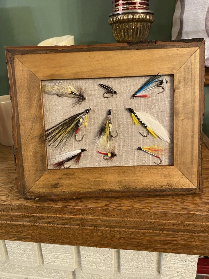 Framed Fly Fishing Flies Art Collectible 5x7 Linen Panel In 7.5x9.5 Rustic Frame - Image 3 of 3