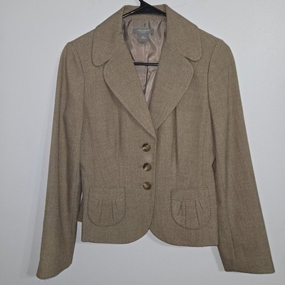 V#27 Ann Taylor Petites Blazer 4P Brown Career Office Business Casual Jacket