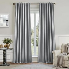 100 Blackout Faux Silk Curtains,Silver Grey Noise Reduction Thermal Insulated