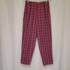 VTG 80s Jantzen Fushia Green Navy Plaid Pleated Tapered Pants Wmn's 27 Waist