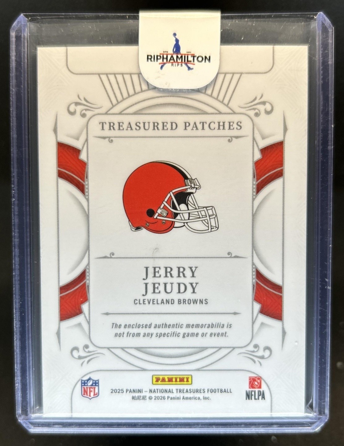 2025 National Treasures Jerry Jeudy Treasured Patch NFL Shield Platinum #1/1 view 2