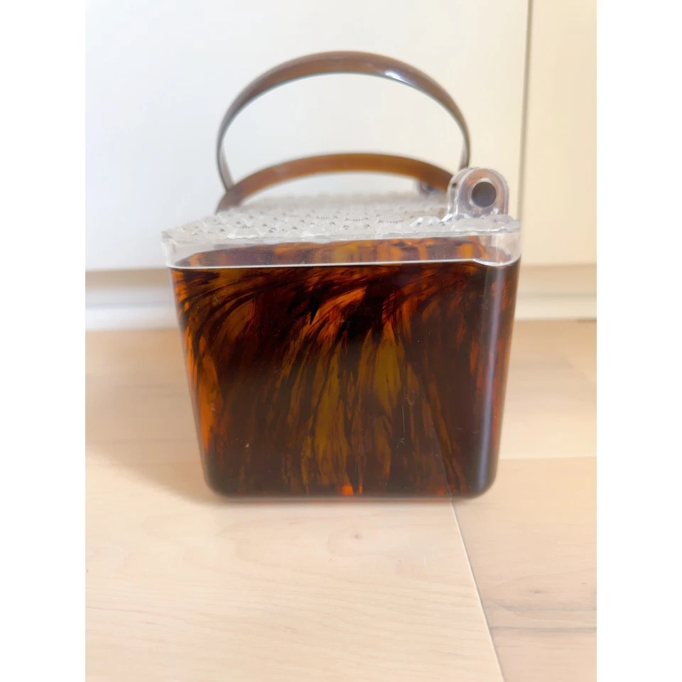 Vintage Merle Norman Crystal-and-Tortoise-Look Evening Purse Case/ Top handle  - Image 4 of 4