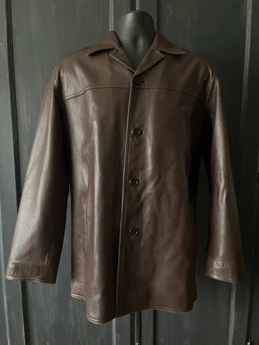 COACH Giacca Pelle Morbida Marrone Cappotto Auto Bottone Uomo Medium