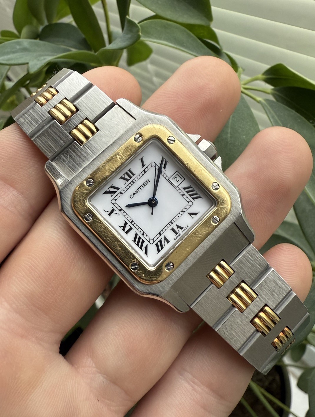 Cartier Santos Carree Rare Godron Vintage Watch Automatic 18k & Steel 29mm 2961