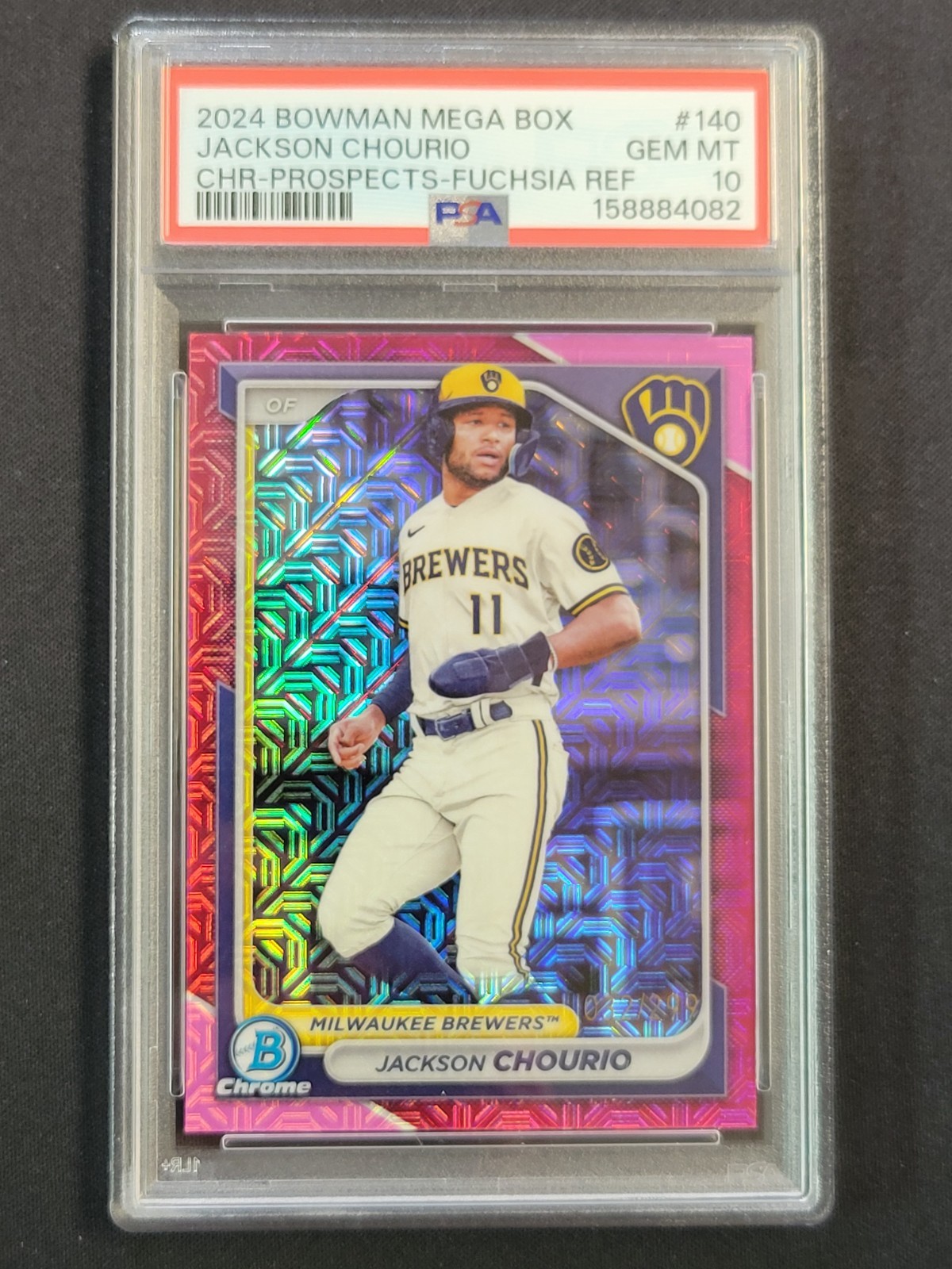 2024 Bowman Chrome Prospects Jackson Chourio #BCP-140 Fuchsia Mojo /299 PSA 10