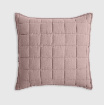 Quince Home European Linen Box Quilted Euro Sham Dusty Mauve Bedding