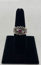 14K White Gold Modern Fine Jewelry Band Ring W/Ruby Diamond Garnet Sz 8.75 7.75g