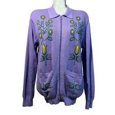 Obey Womens Floral Totem Knit Zip Cardigan Lilac Medium