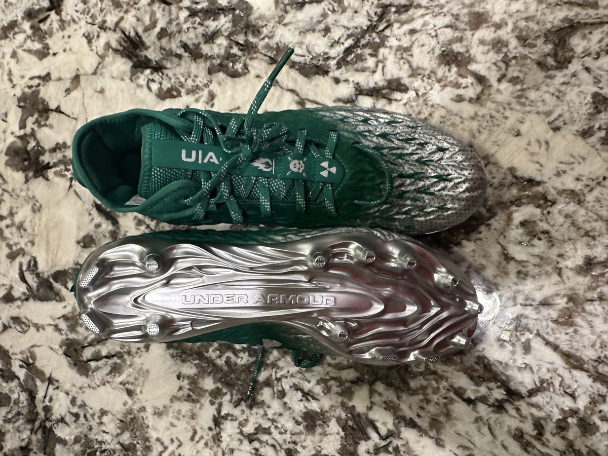 Under Armour UA Spotlight 4 MC Football Cleats Green Silver 3027977-300 Men 8.5 Under Armour Spotlight Clone 4.0 MC Green Silver Football  main image 2
