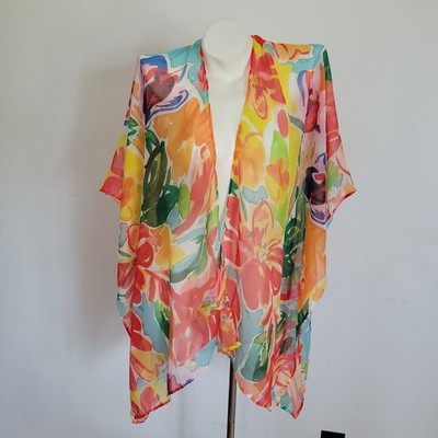 Echo Kimono Topper Beach Cover Up Vibrant Floral Print One Size Beachy Boho Chic