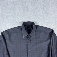 Hugo Boss Shirt Mens L Black Stripes Regular Fit Button Up Long Sleeve