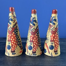 3 Vintage Cardboard Party Noisemakers Lithographed Circus Clowns Parade Horns