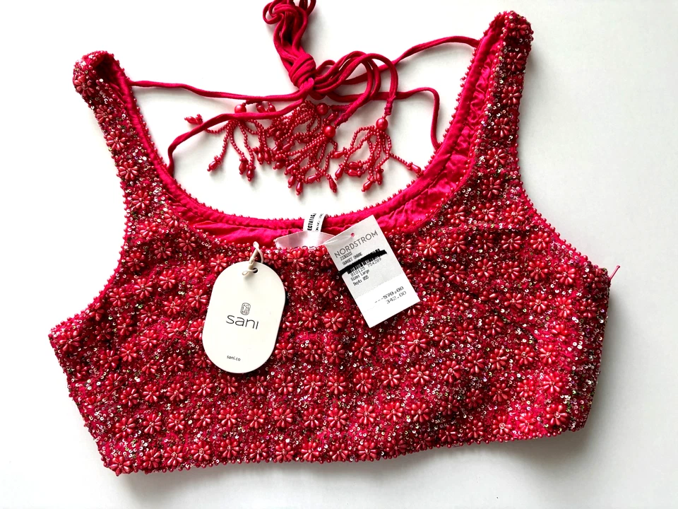 SANI Hand Beaded Embroidered Blouse NWT Women’s Size L Saree Top $342 - Image 4 of 4