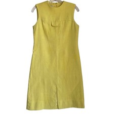 Vintage Mod Sheath Line Dress S/4 Yellow Sleeveless Lined Summer Modest