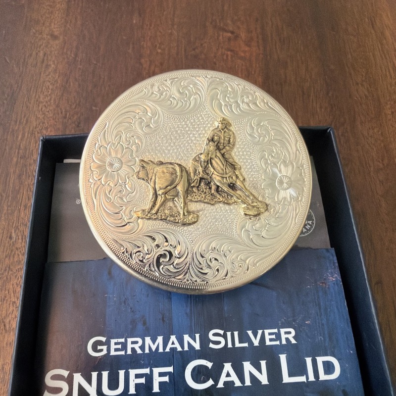 New Montana Silver Cutting Horse snuff can lid.