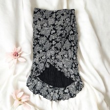 Black White Flower Ruffle Midi Skirt Vintage Fairy Boho Romantic Dreamy Ethereal