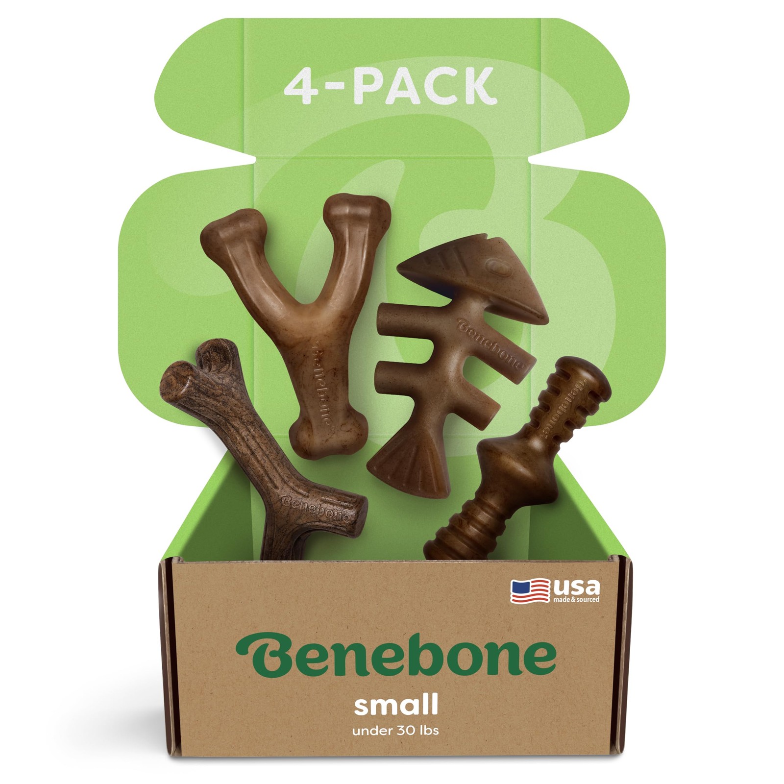 Benebone Dog Chew Toy Gift Box for Aggressive Chewers with Wishbone, Fishbone,