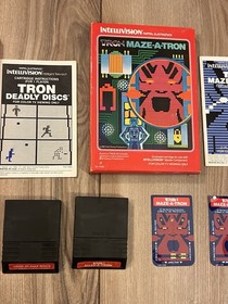 Tron Maze A Tron & Tron Deadly Discs Mattel Intellivision CIB w/ Overlays w/ Box