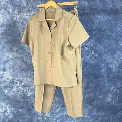 Vicki Wayne 2 Pc Set Women's Tan / Dark Beige Matching Top & Slack Size 14P