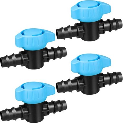 1/2 Inch Drip Irrigation Barbed Valve Fittings - 4 Pcs Shut Off Switches
