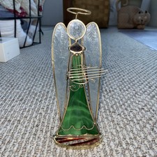 STAINED GLASS ANGEL playing Harp - Free Standing - Display- Home Decor/Christmas