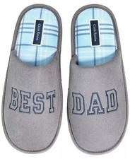 Club Room Mens Best Dad Embroidery Faux Suede Slippers Gray-Small 6-7