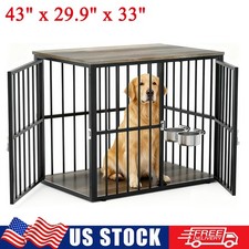 43" Large Dog Crate Wooden Kennel Cage with Double Doors End Table Pet Furniture