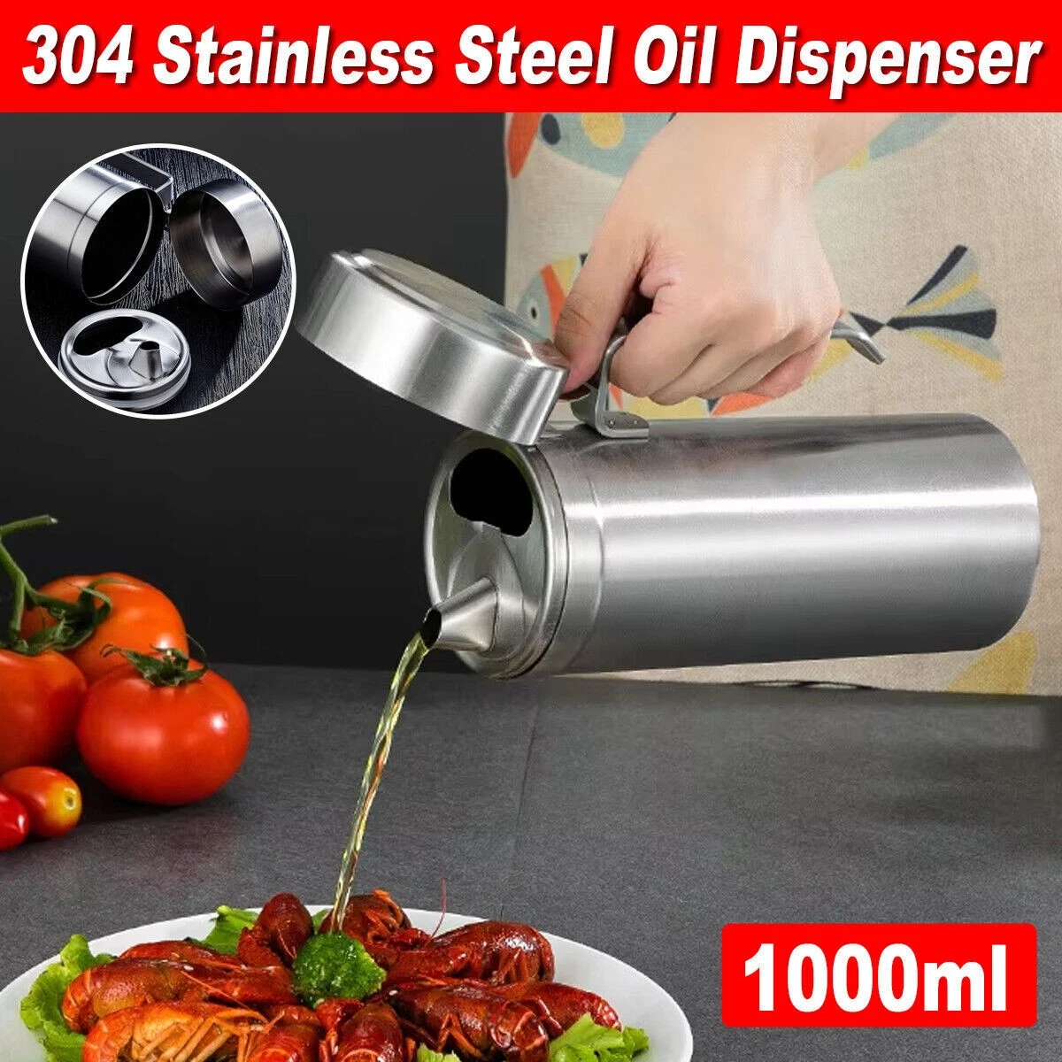 1000ml Stainless Steel Oil Dispenser Bottle Leakproof Container for Kitchen Use
Opens in a new windo