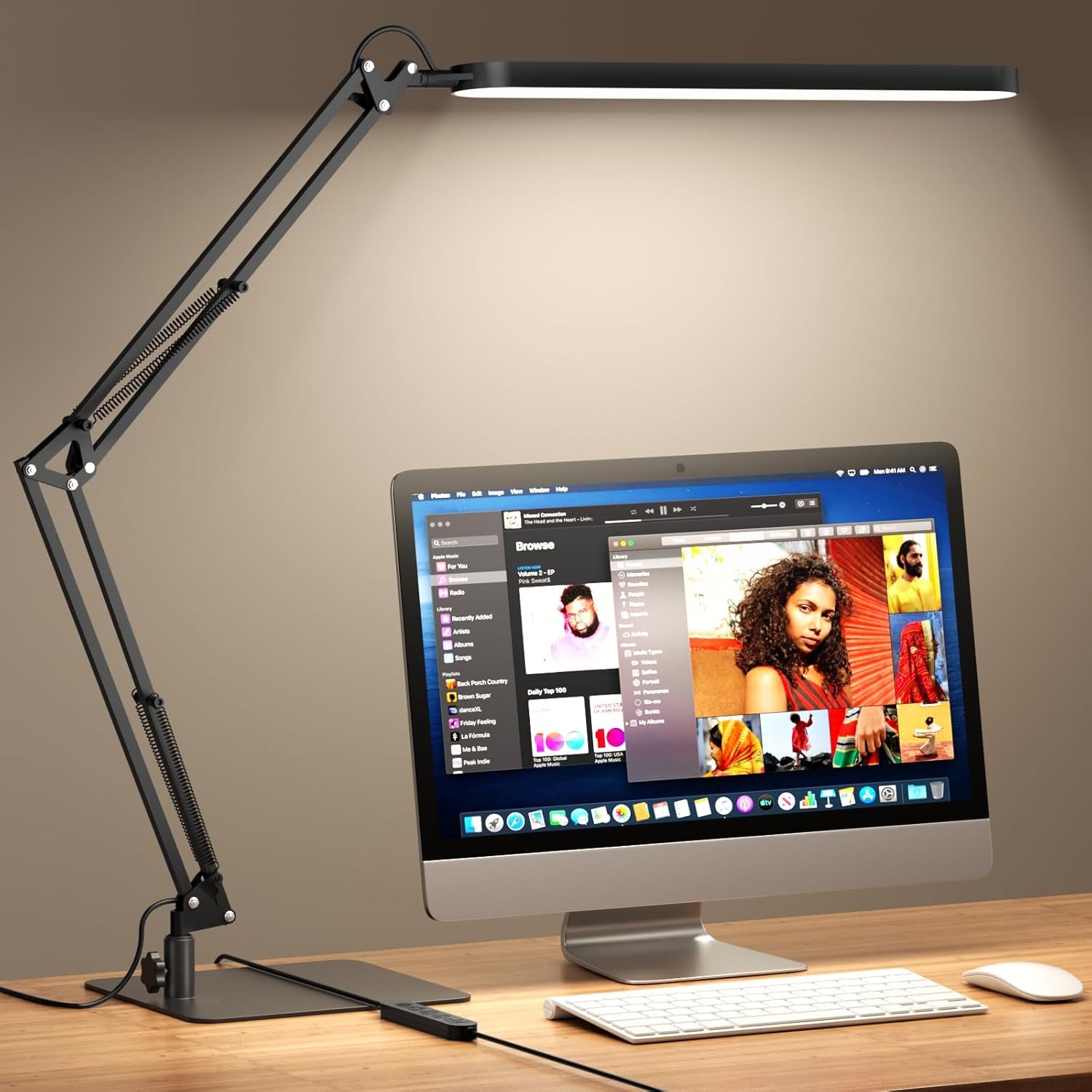 SKYLEO LED Desk Lamp with Slim Base, Adjustable Swing Arm, Dimmable Timer Eye Pr