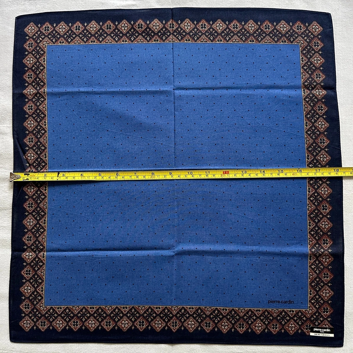 Handkerchief Blue Cotton Vintage Geometric Floral Diamond Pocket Square 18"~B