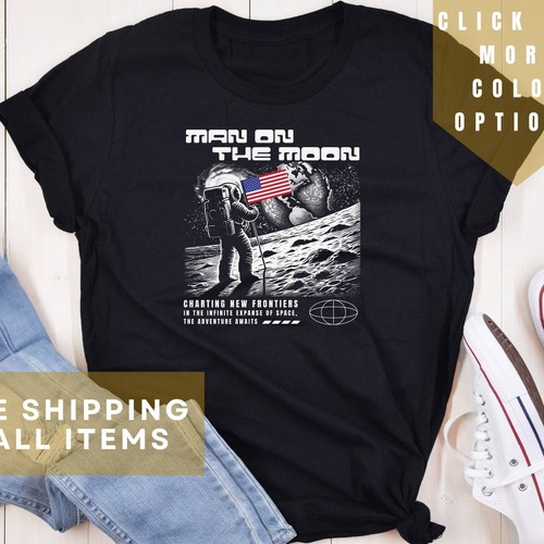 Man on the Moon Space Tshirt, Astronaut lover Gift, Astronaut Shirt, Galaxy Spac - Picture 1 of 3