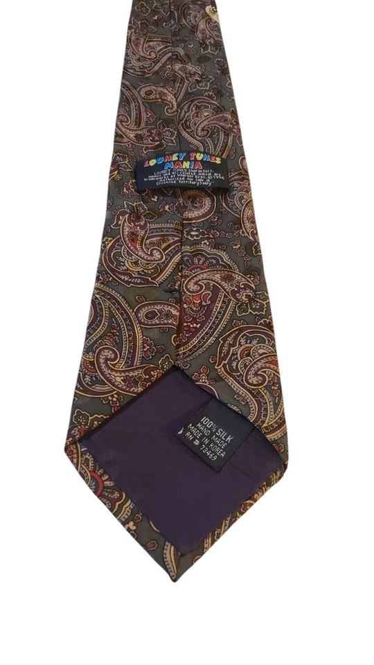 Corbata de cuello Looney Tunes Mania para hombre verde cachemira insectos conejito Taz dibujos animados negocios Foto 4 de 4