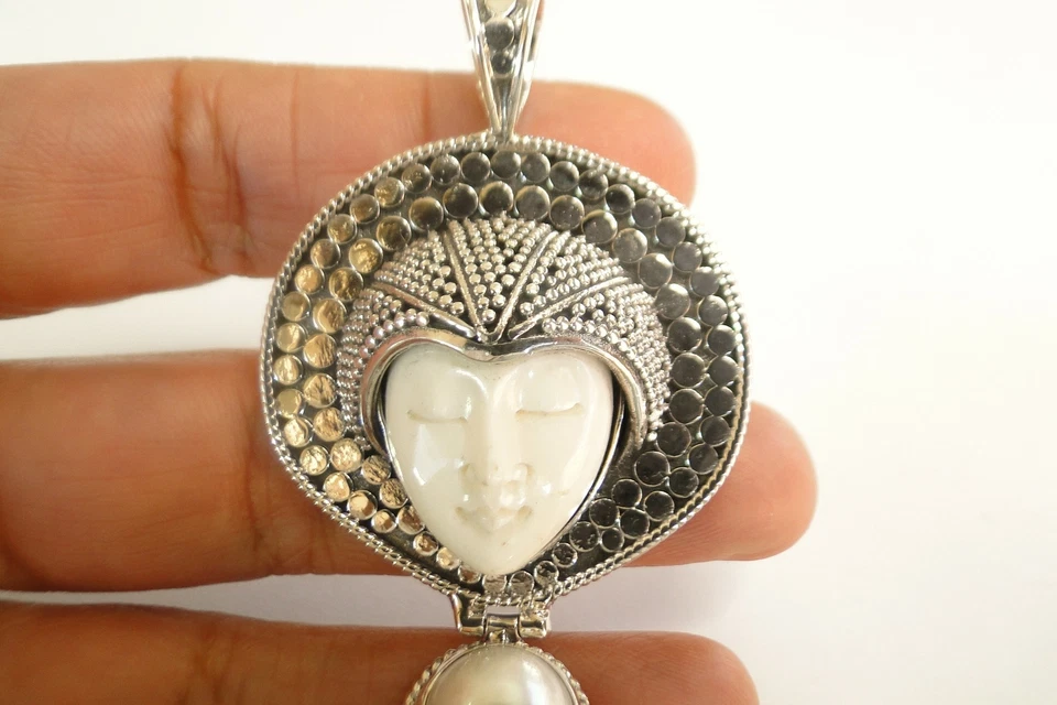 Colgante colgante de plata de ley 925 con perlas Mabe amatista cara de diosa Foto 2 de 4