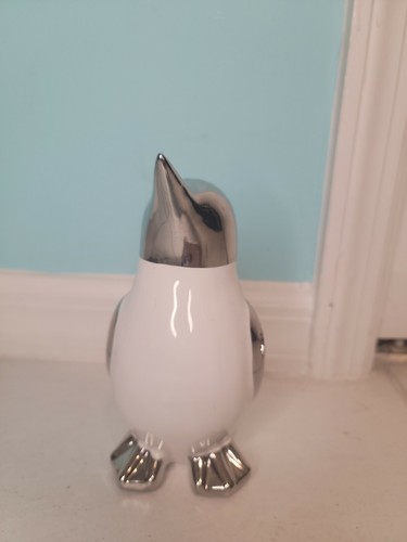 Penguin Potpourri Holder Sachet Figurine Ceramic Chrome and White - Picture 8 of 12