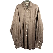 L L Bean Men's Shirt Size XL Brown Plaid Button Up Long Sleeve Wrinkle Resistant