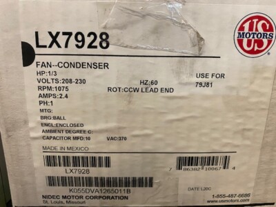 LX7928 Nidec-US Motors 208-230v 1/3hp 1075rpm Motor (NEW)
