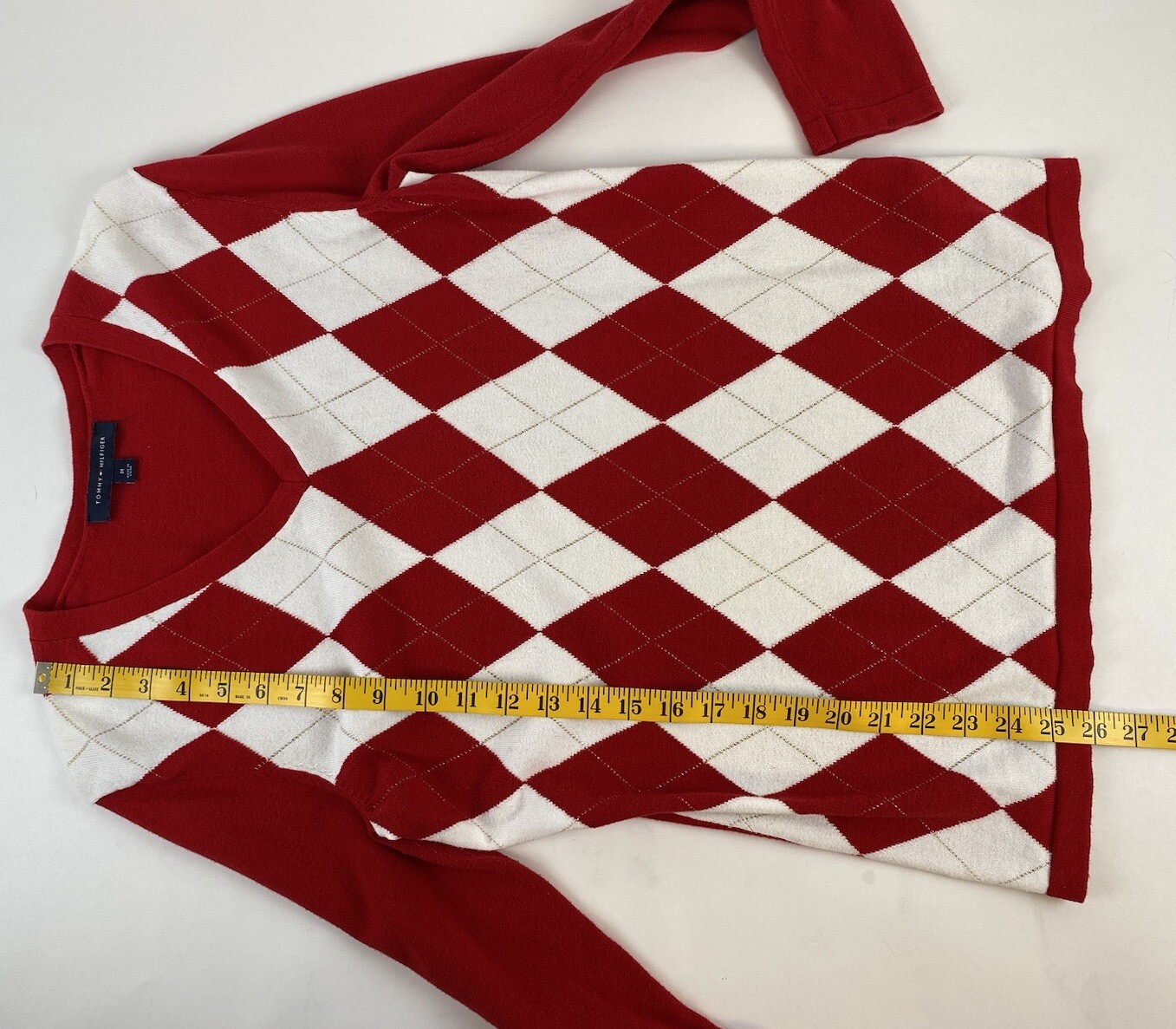 Tommy Hilfiger women's pullover long sleeve sweater size M red/white & gold thumbnail 6