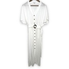 NEW Calvin Klein Dress 8 White Gauzey Belted Button Up Maxi Dress 8 Flowy Beach