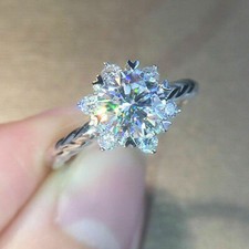 Beautiful 2Ct Round Cut Diamond Snowflake Engagement Ring 14K White Gold Finish