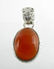 Sterling Silver Red Carnelian Cabochon Slide Pendant 925 6.4g 1.25 Inch Length
