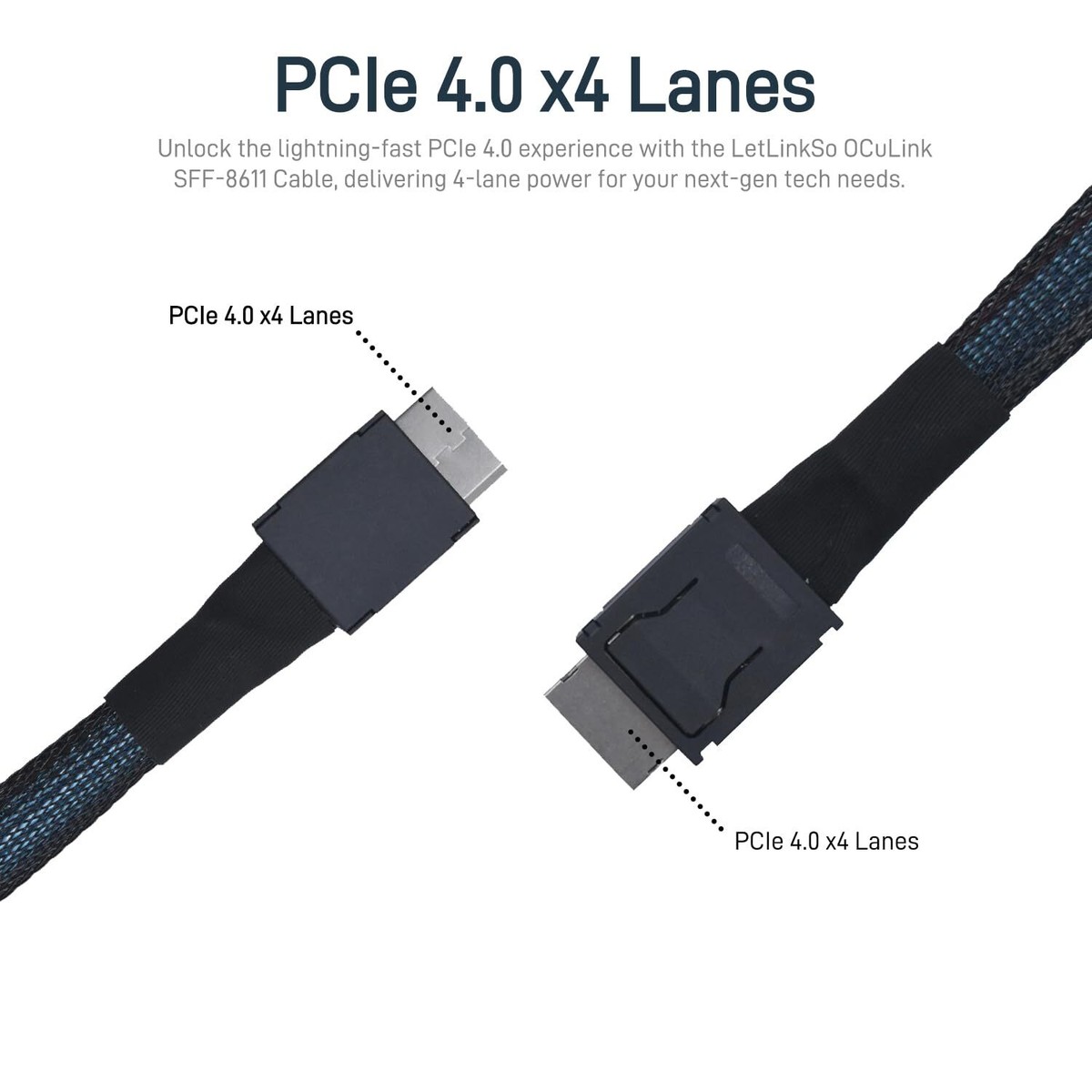 Oculink Cable PCIe 4.0 SFF-8611 4i Long Male Extension Cable for