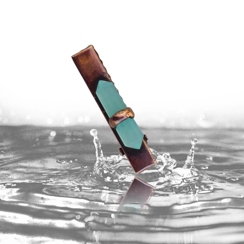 真品海蓝宝石商务男士领带别针古董铜领带夹 1 件 — 第 4/4 张图片