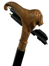 Antique Style Brass Lion Head Handle Design Walking Stick Wooden Shaft Cane